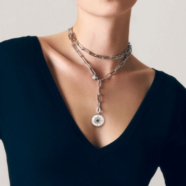 Sterling Silver Sapphire Mother of Pearl Pendant Image 2 Goldmart Jewelers Redding, CA