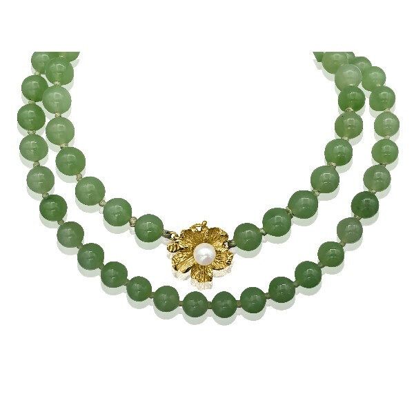 Mid-century Modern Natural Jade w/Akoya Pearl - Estate Goldmart Jewelers Redding, CA