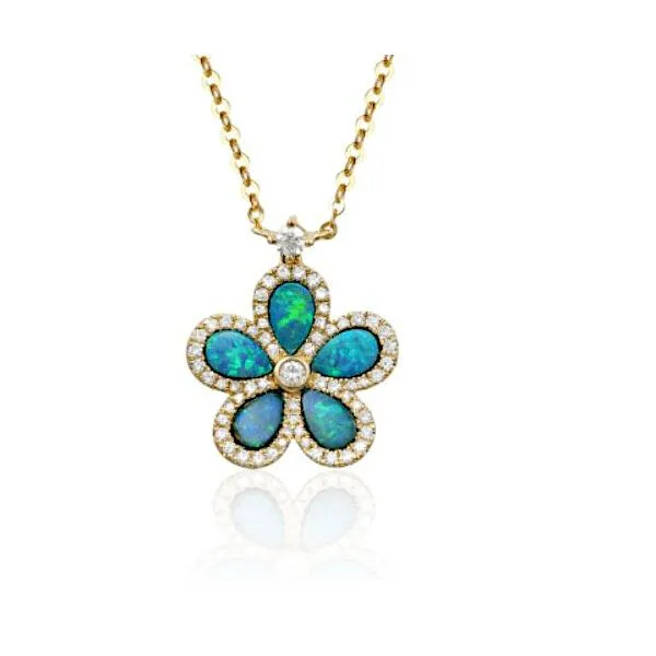 14K Australian Opal & Diamond Flower Pendant by Luvente Goldmart Jewelers Redding, CA