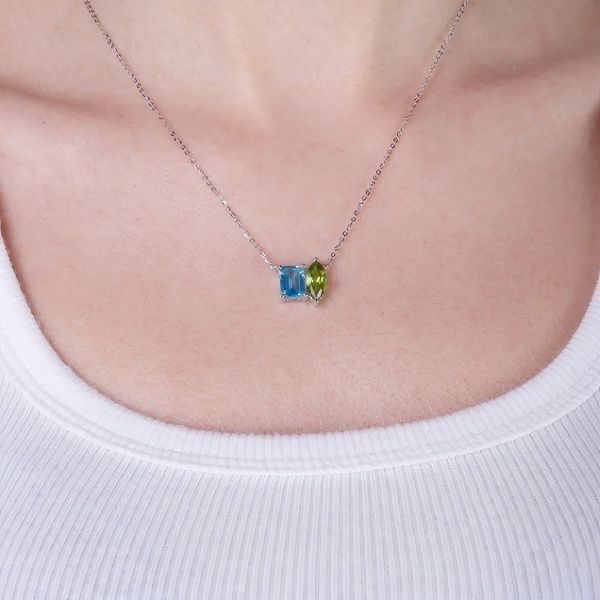 14K White Gold Stationed Gemstone Necklace Image 2 Goldmart Jewelers Redding, CA