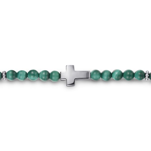 SS Cross Bujukan Bracelet w/Malachite Beads by Gabriel. Image 2 Goldmart Jewelers Redding, CA