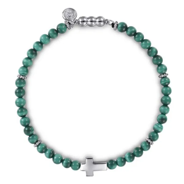 SS Cross Bujukan Bracelet w/Malachite Beads by Gabriel. Goldmart Jewelers Redding, CA