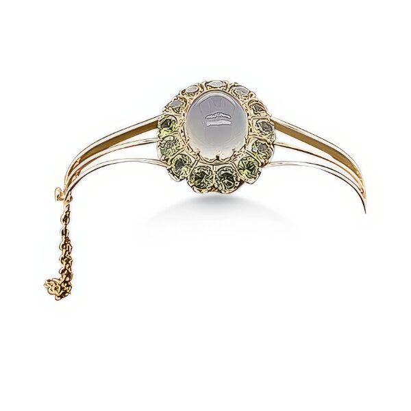 14K Art Deco Moonstone & Round Peridot Bracelet - Estate Goldmart Jewelers Redding, CA