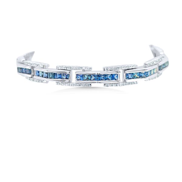 18K Blue Princess Sapphire & Diamond Bracelet - Estate Goldmart Jewelers Redding, CA