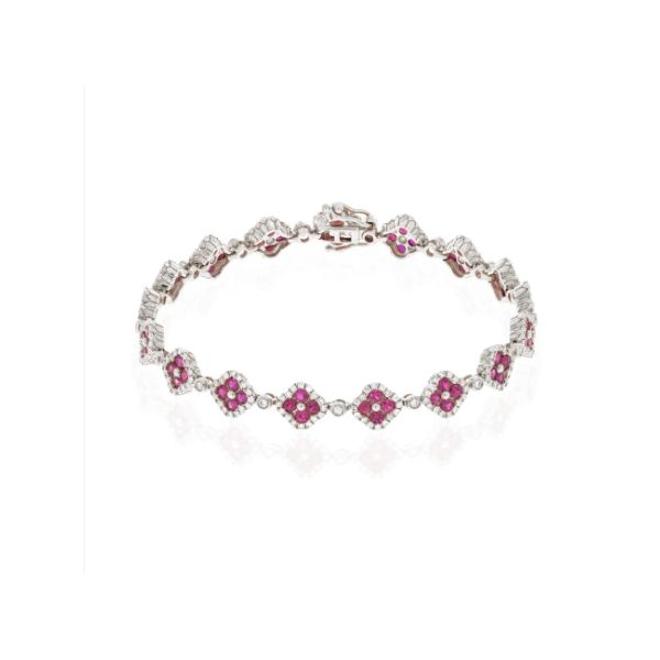 14K White Gold Ruby & Diamond Bracelet Goldmart Jewelers Redding, CA