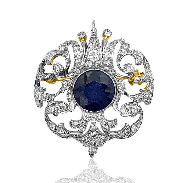 14K Edwardian Platinum Blue Sapphire Pin - Estate Goldmart Jewelers Redding, CA