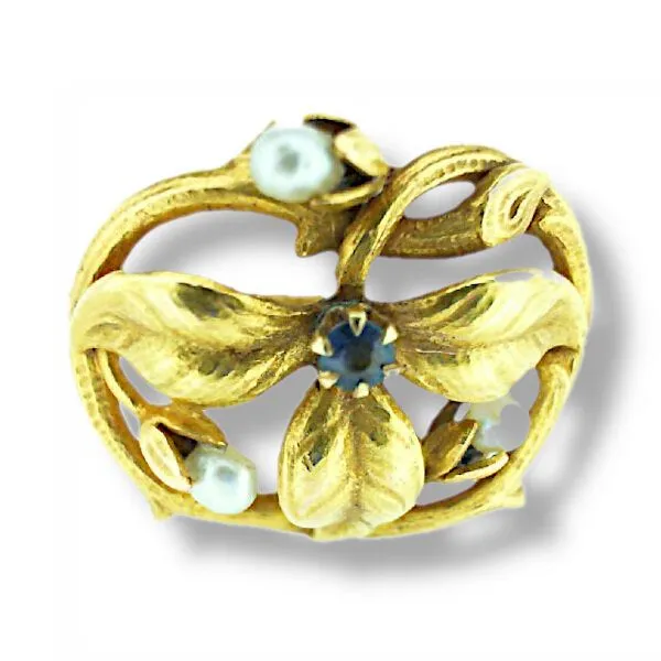 14K Art Nouveau Sapphire & Pearl Pin - Estate Goldmart Jewelers Redding, CA