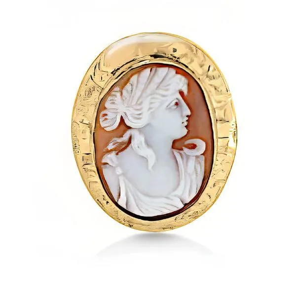 14K Antique Gold encased Engraved Cameo Pin - Estate Image 2 Goldmart Jewelers Redding, CA