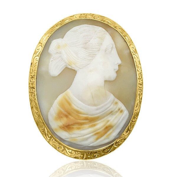 10K Antique Engraved Frame Cameo Pin - Estate Goldmart Jewelers Redding, CA
