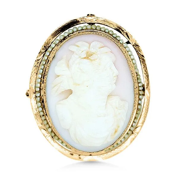 10K Antique Queen Conch Cameo w/Seed Pearls - Estate Goldmart Jewelers Redding, CA