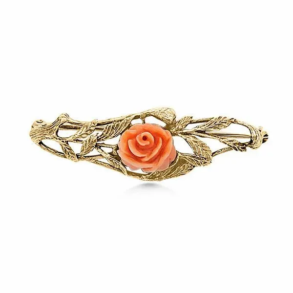 14K Retro Bar Pin w/Coral Rose - Estate Goldmart Jewelers Redding, CA