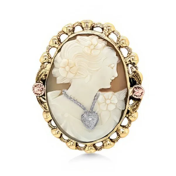 10K Antique Oval Cameo w/single cut Diamond - Estate Goldmart Jewelers Redding, CA