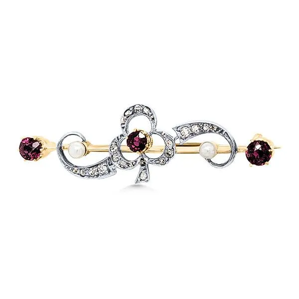 SS Art Deco Ruby, Diamond, Freshwater Pearl Pin - Estate Goldmart Jewelers Redding, CA