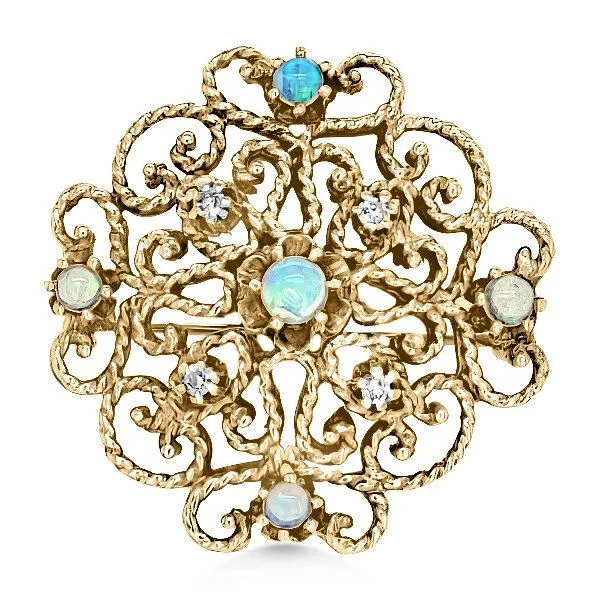14K Retro Australian Crystal Opal Swirl Pin - Estate Goldmart Jewelers Redding, CA