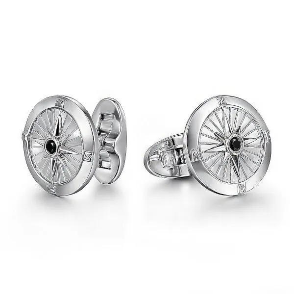 SS Black Spinel Compass Cufflinks by Gabriel & Co. Goldmart Jewelers Redding, CA