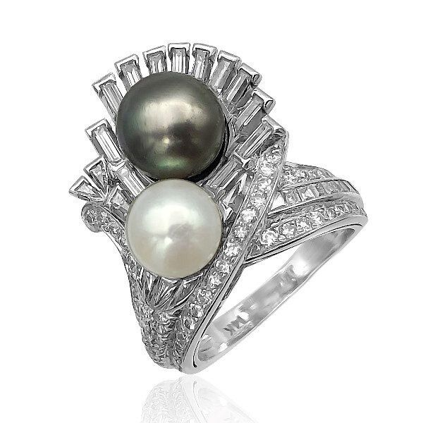 14K Retro White & Silver Akoya Pearl Ring - Estate Goldmart Jewelers Redding, CA