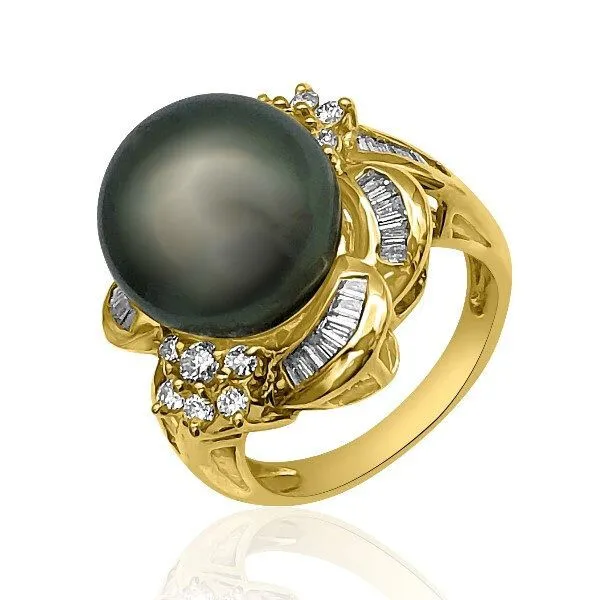 18K Retro Tahitian Pearl Ballerina style Ring - Estate Goldmart Jewelers Redding, CA