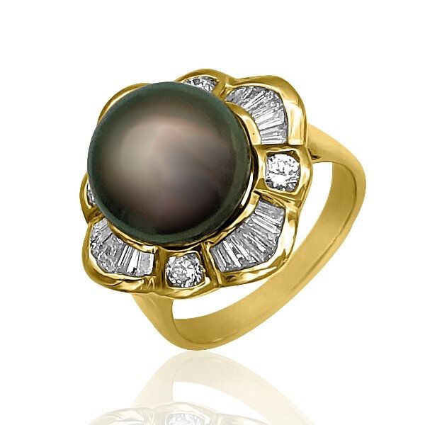 18K Mid-Century Modern Tahitian Pearl Fancy Ring - Estate Goldmart Jewelers Redding, CA