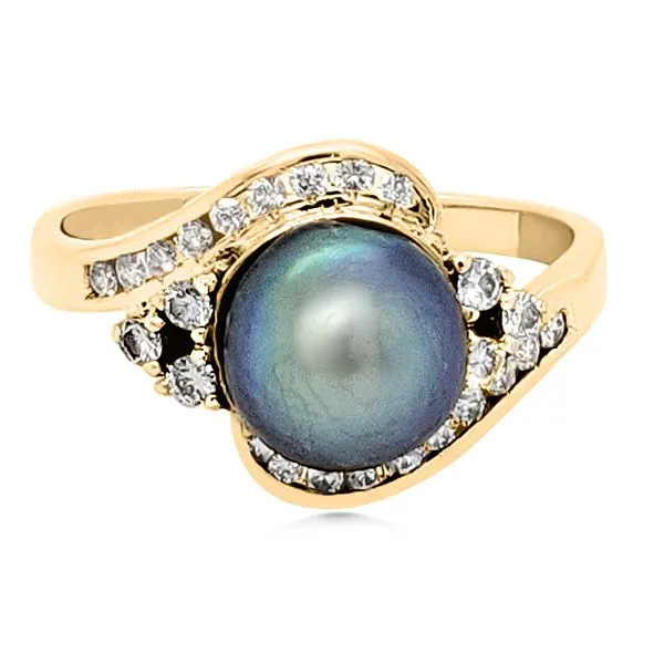 18K Tahitian Pearl & Diamond Bypass Fashion Ring - Estate Goldmart Jewelers Redding, CA