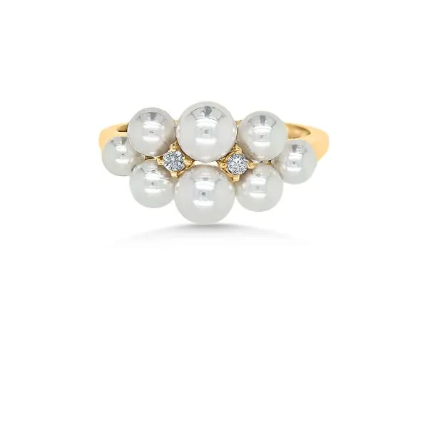 18K Akoya Pearl & Diamond Cluster Ring - Estate Image 2 Goldmart Jewelers Redding, CA