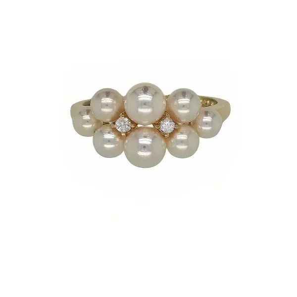 18K Akoya Pearl & Diamond Cluster Ring - Estate Goldmart Jewelers Redding, CA