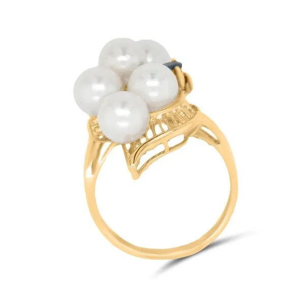 14K Akoya Pearl, Sapphire & Diamond Ring - Estate Image 2 Goldmart Jewelers Redding, CA