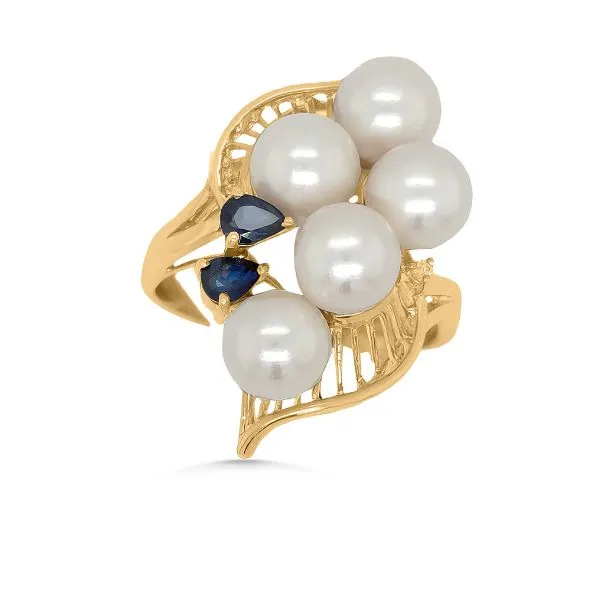 14K Akoya Pearl, Sapphire & Diamond Ring - Estate Goldmart Jewelers Redding, CA