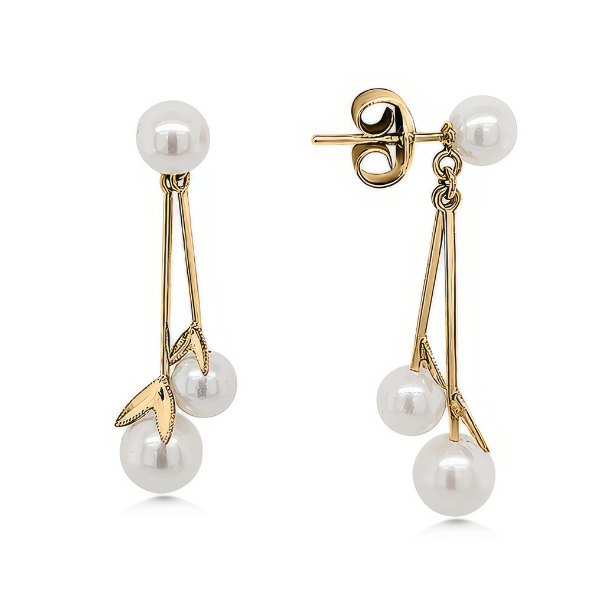 14K Mid-century Modern Freshwater Pearl Earrings - Estate Goldmart Jewelers Redding, CA