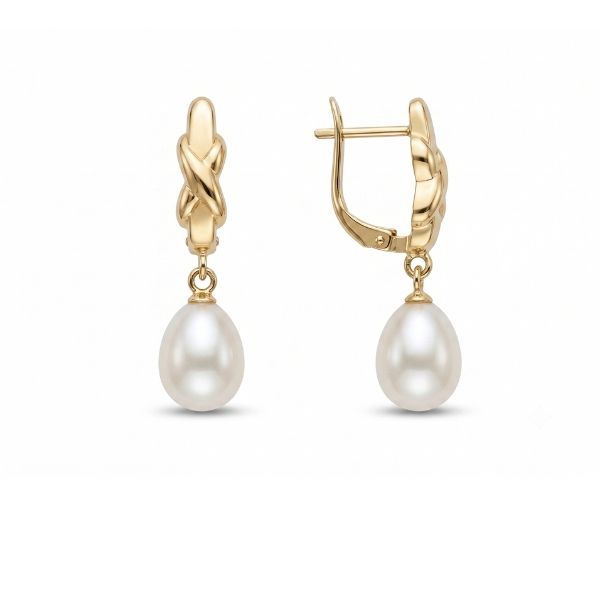 14K Yellow Gold Estate Pearl Dangle Earrings Goldmart Jewelers Redding, CA