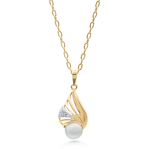 14K Mid-century Modern Pearl & Diamond Pendant - Estate Goldmart Jewelers Redding, CA