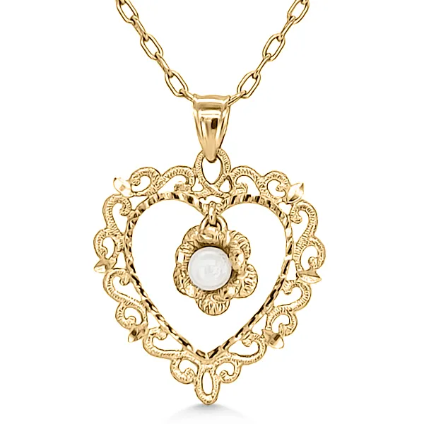 14K Freshwater Pearl Heart Pendant - Estate Goldmart Jewelers Redding, CA