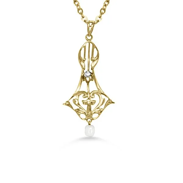 10K Art Nouveau Pearl & Diamond Pendant - Estate Goldmart Jewelers Redding, CA