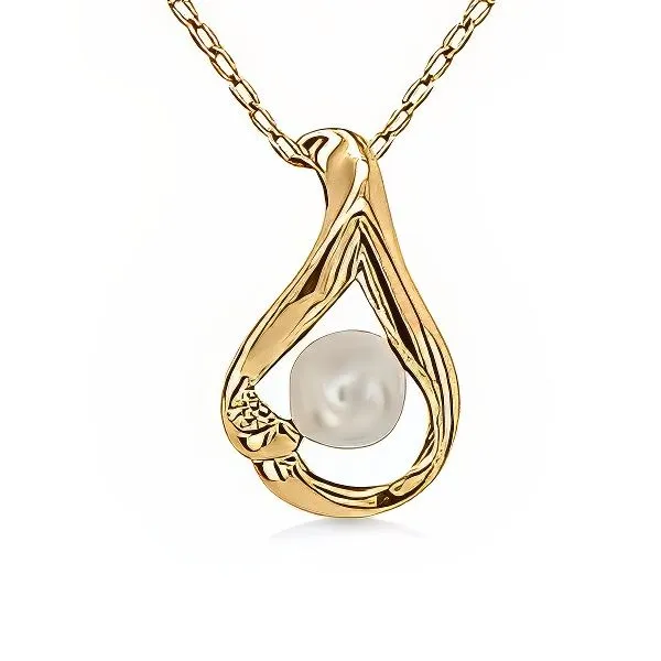 14K Pearl & Diamond Free Form Pendant - Estate Goldmart Jewelers Redding, CA
