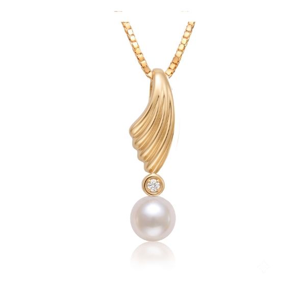 14K Yellow Gold Estate Pearl & Diamond Drop Pendant Goldmart Jewelers Redding, CA
