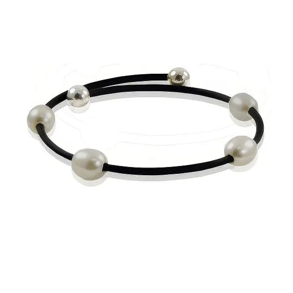 SS/Black Rubber 7.5” Pearl Bracelet by Imperial Goldmart Jewelers Redding, CA