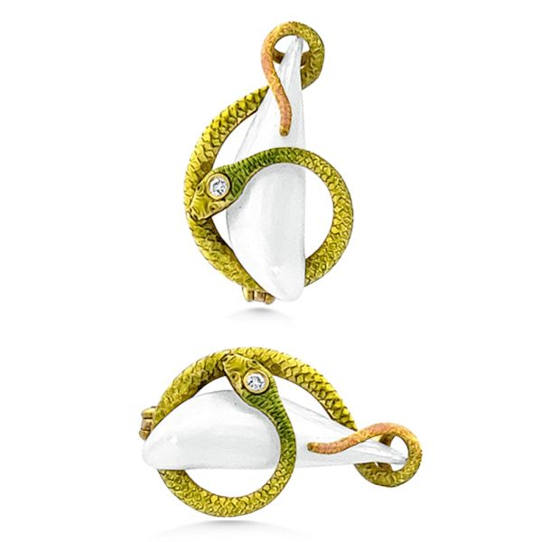 Beautiful Detail 14K Art Nouveau Enamel Snake Pin (Estate) Goldmart Jewelers Redding, CA