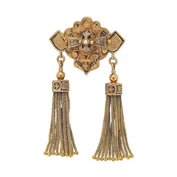 Victorian Tassel Brooch Enamel Pin w/Seed Pearl - Estate Goldmart Jewelers Redding, CA