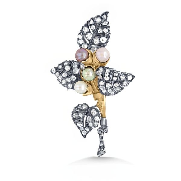 18K Rose Gold Pearl & Diamond Georgian Pin Goldmart Jewelers Redding, CA