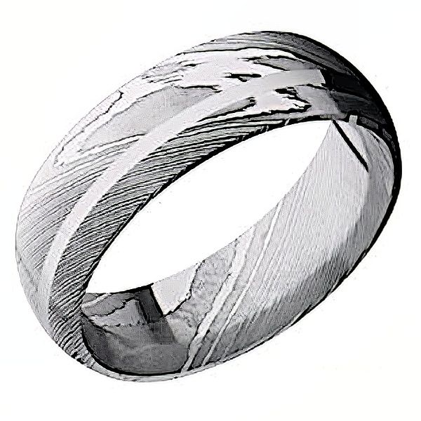 Damascus Steel/SS Domed Band w/Inlay by Lashbrook Goldmart Jewelers Redding, CA