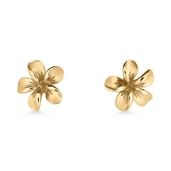 Beautiful Plumeria, Retro Era 14K Stud Earrings (Estate) Goldmart Jewelers Redding, CA