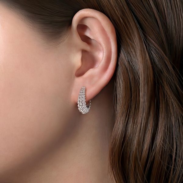 Sterling Silver Bujukan Classic Hoop Earrings by Gabriel. Image 2 Goldmart Jewelers Redding, CA