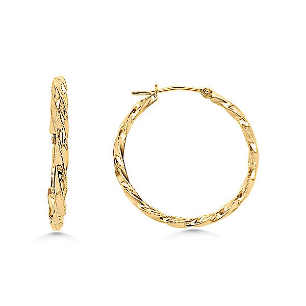 14K Mid-Century Modern Twisted Hoop Earrings - Estate Goldmart Jewelers Redding, CA