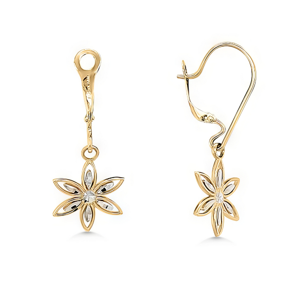 14K Mid-Century Modern Flower Dangle Earrings - Estate Goldmart Jewelers Redding, CA