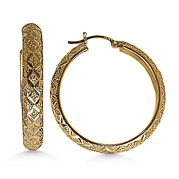 14K Large Etched Hoop Earrings - Estate Goldmart Jewelers Redding, CA