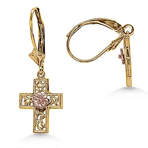 14K Flower Dangle Cross Earrings - Estate Goldmart Jewelers Redding, CA