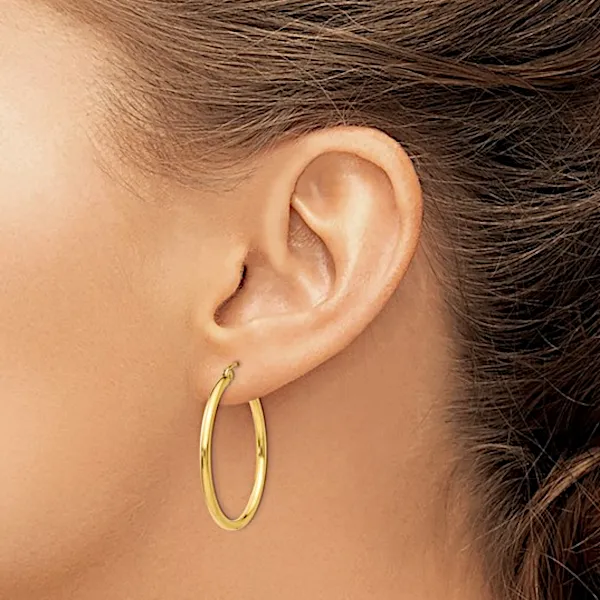 14K Medium Tube Hoop Earrings – Goldmart Signature Image 2 Goldmart Jewelers Redding, CA