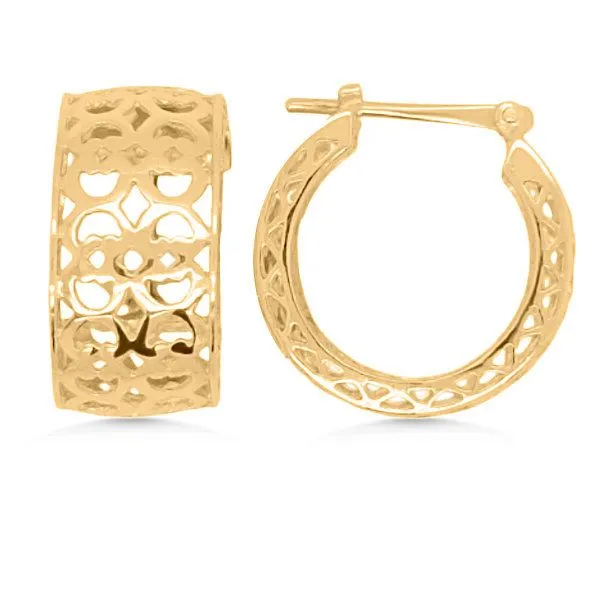 14K Small Heart Lattice Hoop Earrings - Estate Goldmart Jewelers Redding, CA