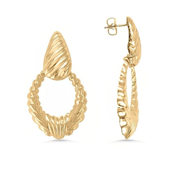 14K Yellow Gold Scalloped Drop Earrings Goldmart Jewelers Redding, CA
