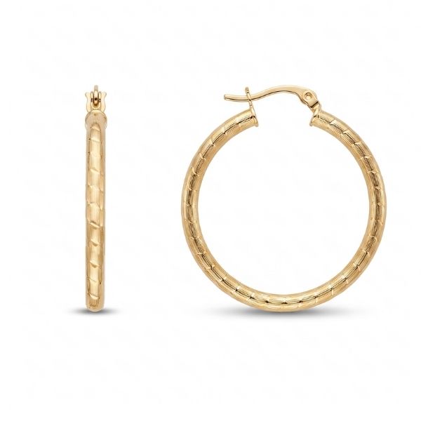 14K Yellow Gold Estate Etched Medium Hoop Earrings Goldmart Jewelers Redding, CA
