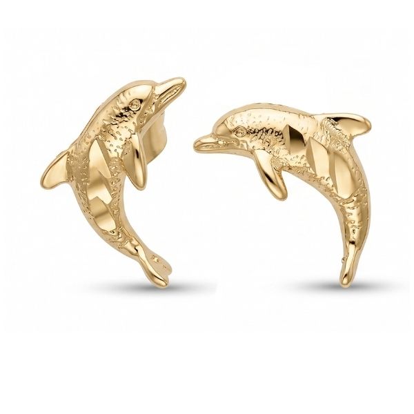 14K Yellow Gold Estate Dolphin Earrings Goldmart Jewelers Redding, CA